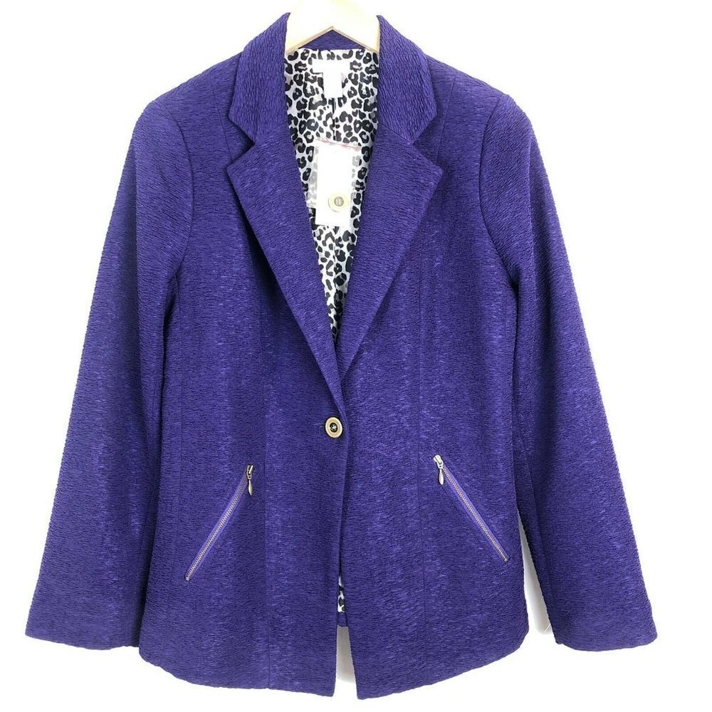 Chico's Purple Toby Textured Blazer African Amethyst US Small‎ Chicos Size 0 NWT